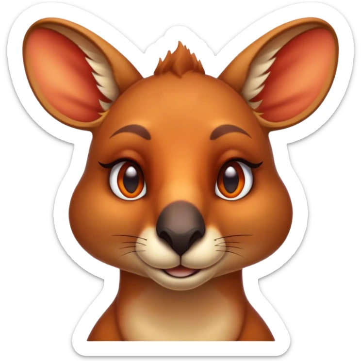 Cinematic Noble Kangaroo Portrait Emoji, Poised and regal, with a powerful, muscular build and a sleek, well-groomed fur of warm red-orange hues, deep-set soulful amber eyes and a strong tail, Simplified yet sharp and sophisticated features, highly detailed, glowing with a warm, dignified glow, high shine, intelligent and athletic, stylized with an air of outback majesty, focused and attentive, soft glowing outline, capturing the essence of a watchful and confident marsupial, so majestic it feels as though it could bound out of the screen with effortless authority! sticker