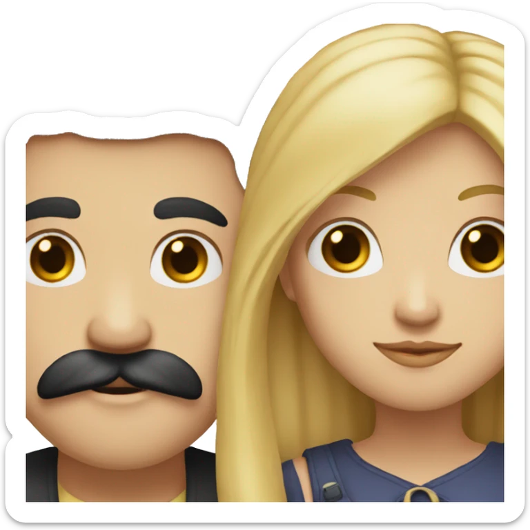Man with black hair and a moustache and woman with long blonde hair sticker