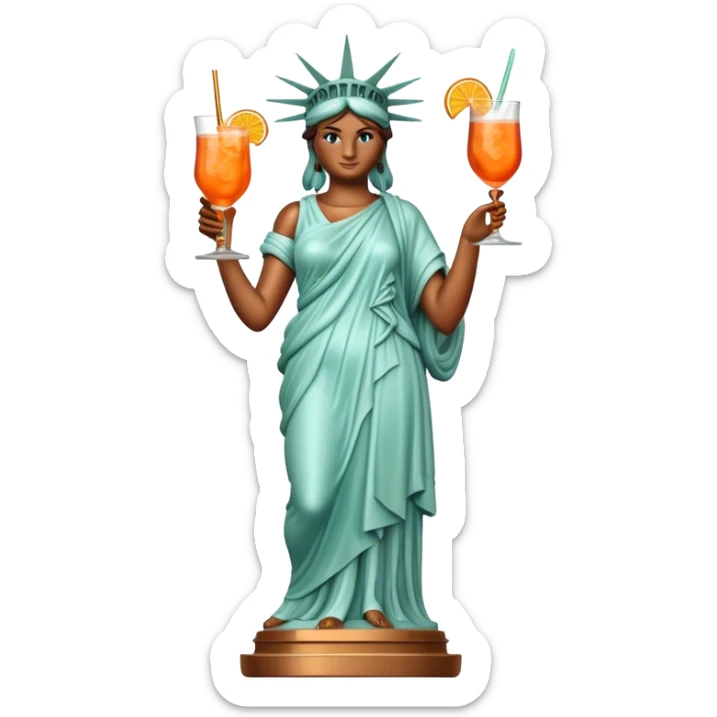 FULL BODY OF STATUE OF LIBERTY WITH AN APEROL SPRITZ COCKTAIL sticker