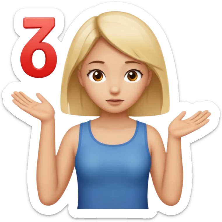 A girl shrugging his shoulders with a 6 above his left hand and a 7 above his right hand. sticker