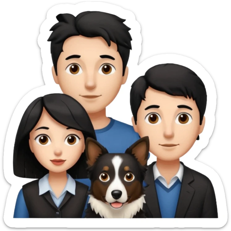 man and woman and Black colour hair Border collie with Brown eyes and a stout on the nose sticker