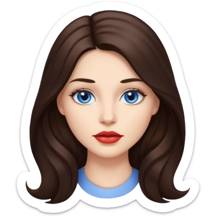 Woman with fair skin long brunette hair dark blue eyes and full lips sticker