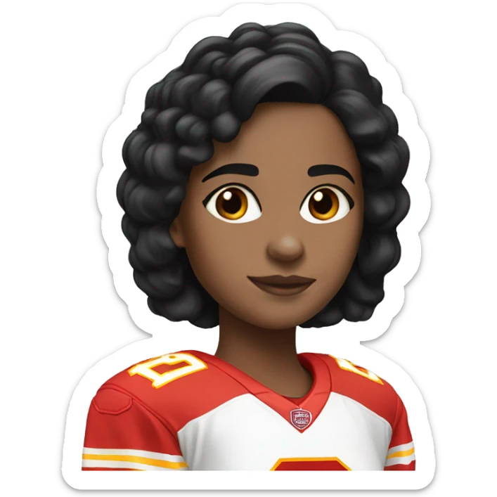 Girl with blue eyes and black hair in chiefs jersey  sticker