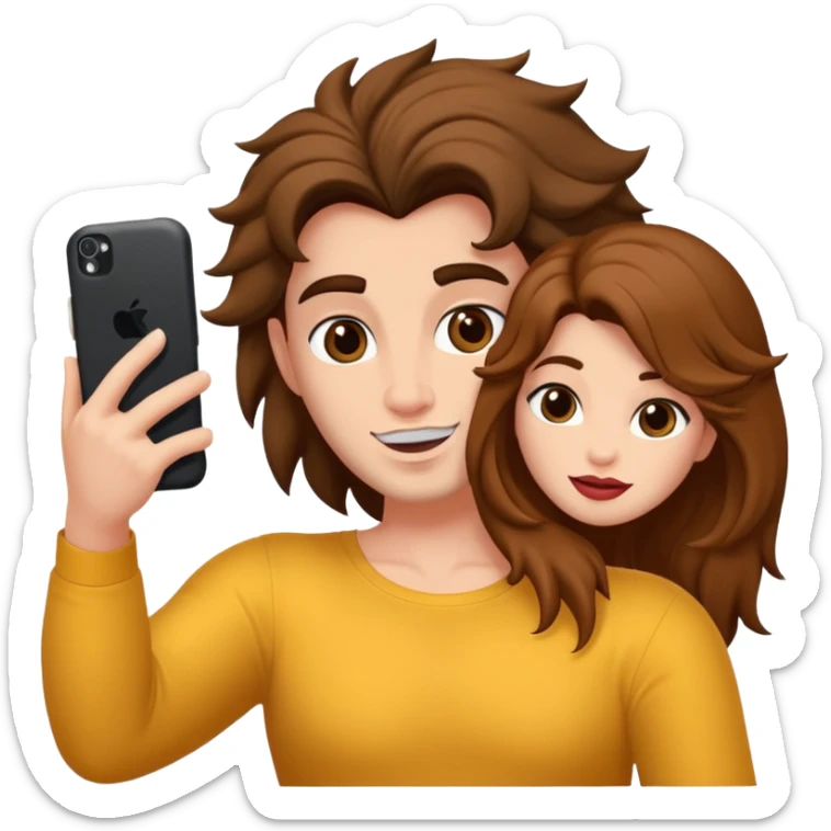 Haz un dos persones una la bella de bella y la bèstia y la otra uo con el pelo rizado largo haciendose un selfie sticker