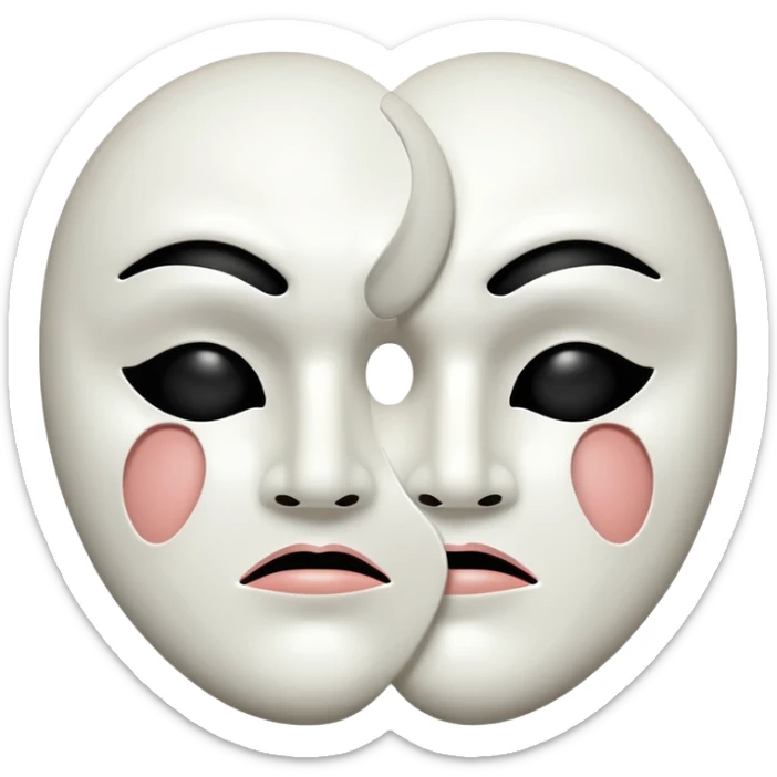 Half happy half sad solo white theater mask with hollow mouth and hollow eyes sticker