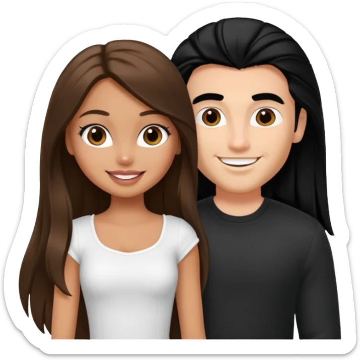 a pretty tan bratz girl with long brown hair and white bratz man with black hair sticker