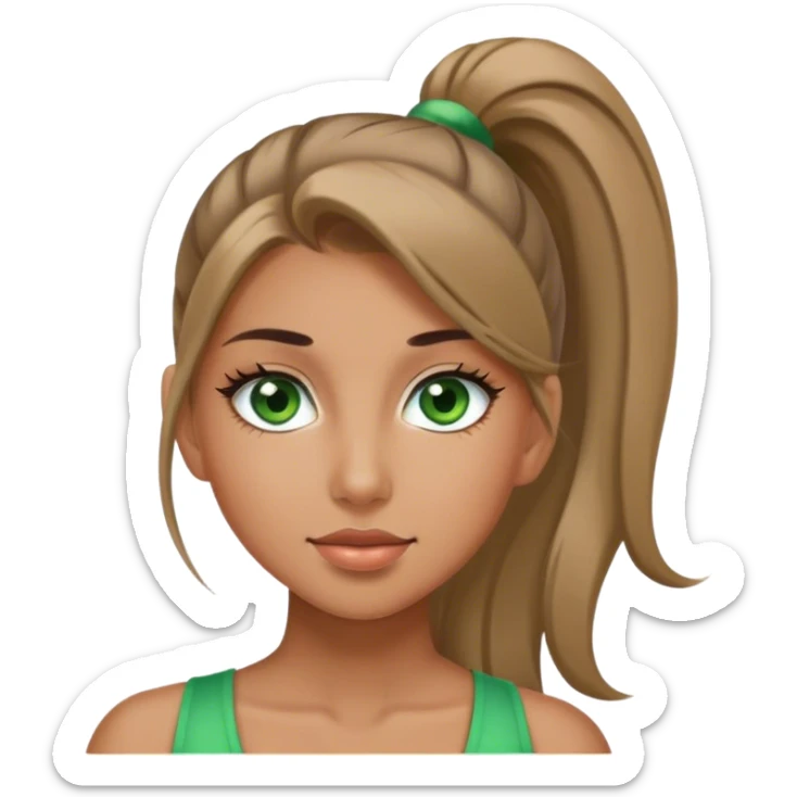 Very pretty girl with a high ponytail and long eyelashes and green eyes and tan skin sticker