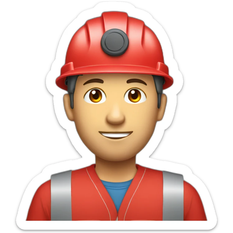 Industrial professional mechanical fitter working with a helmet and red clothing sticker