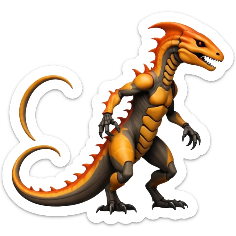 Marowak-Salandit-Xenomorph-hybrid-fantasy-creature (full body) with colored scale pattern markings sticker