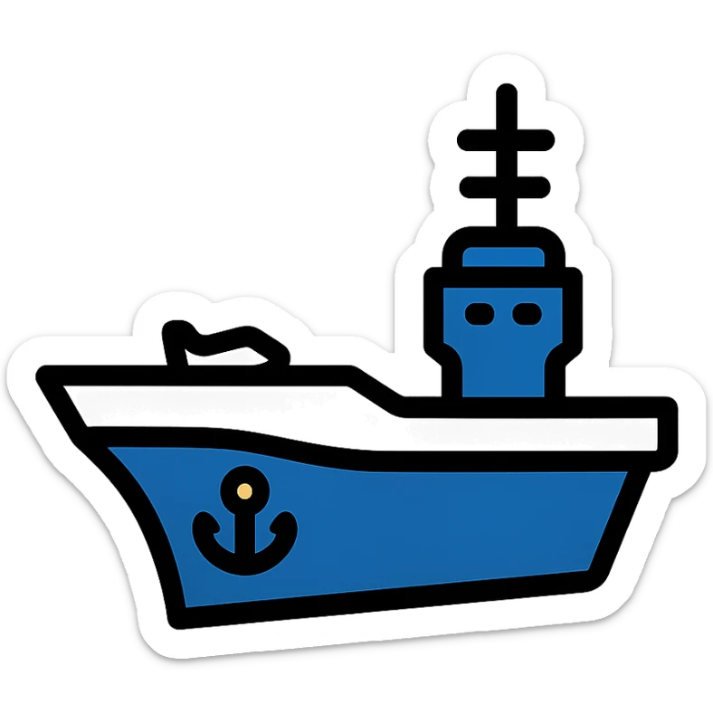 INS Vikrant, Indian Navy, simplified icon, flat style, navy blue and gray colors sticker