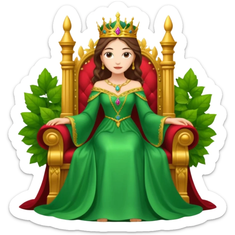 The Empress tarot card emoji inspired by Rider Waite Smith deck, regal woman on throne, surrounded by nature, concise and colorful sticker