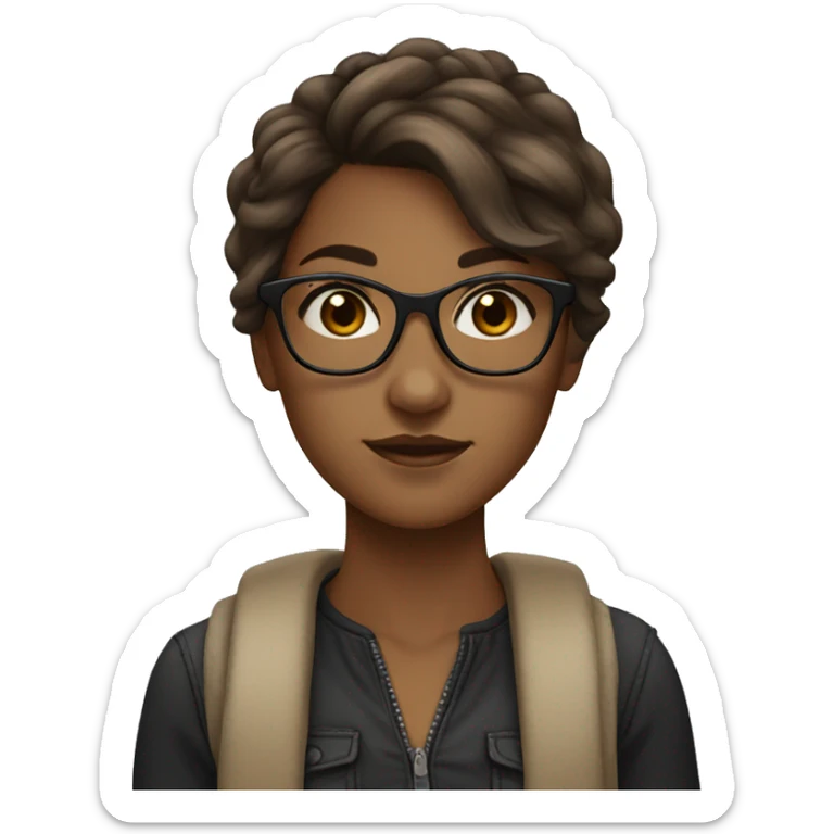 brown hair girl, black glasses, brown eyes, fair skintone sticker