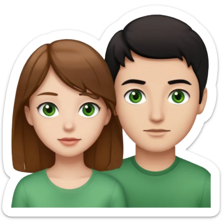 A boyfriend with light brown hair and green eyes next to his girlfriend with black eyes and black hair sticker
