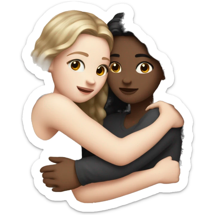 2 girls with pale skin and dark hair hugging each other as best friends sticker