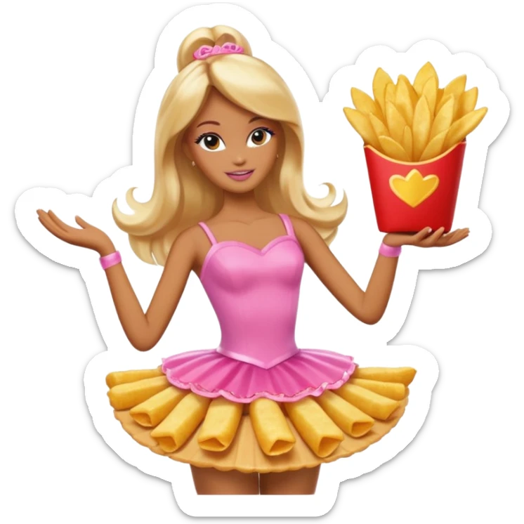 Brown skin blonde hair barbie ballerina holding hot fried chips  sticker