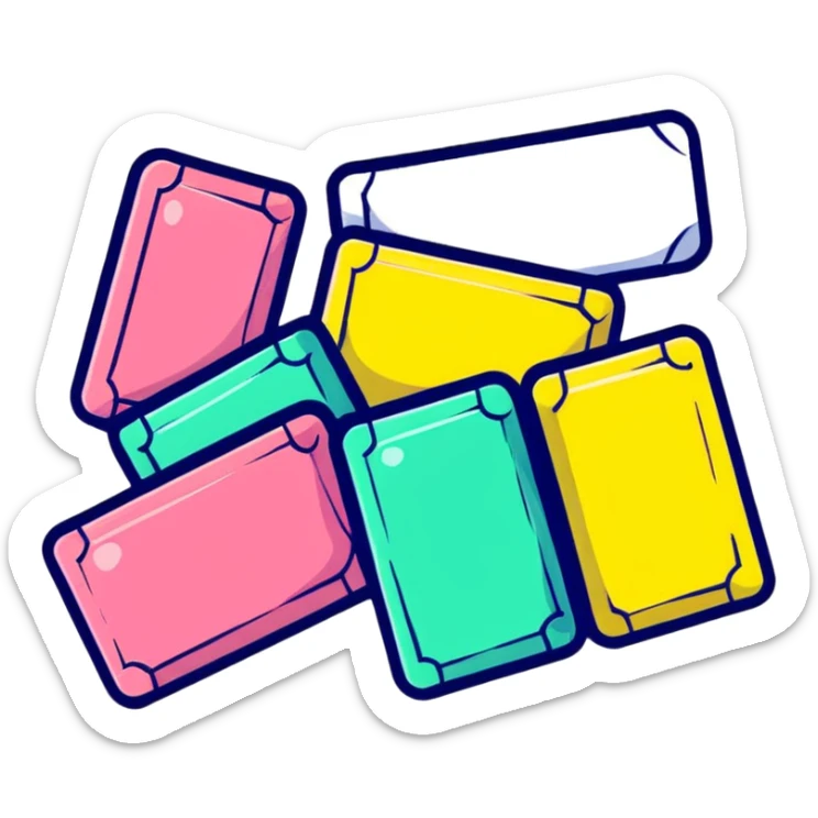 a pack of chewing gum with some pieces coming out, colorful gum sticks sticker