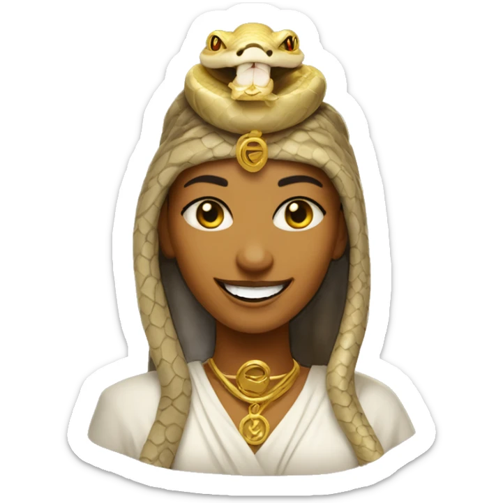 Priestess with python snake around head smiling with golden teeth sticker