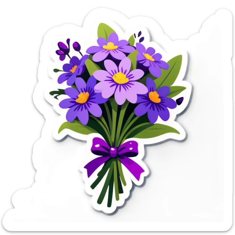 bouquet of purple flowers tied with ribbon  sticker