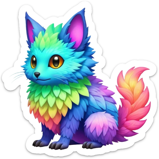 lush warm-colored colorful neon-colored Fakémon-Trico-hybrid-creature (full body) sticker