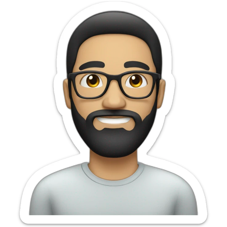 Man with black straight hair and white skin and beard in eyeglasses sticker