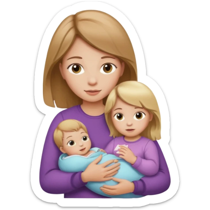Make a girl with a baby in her arms. A girl should have light brown hair, and a baby girl should have blonde hair. sticker