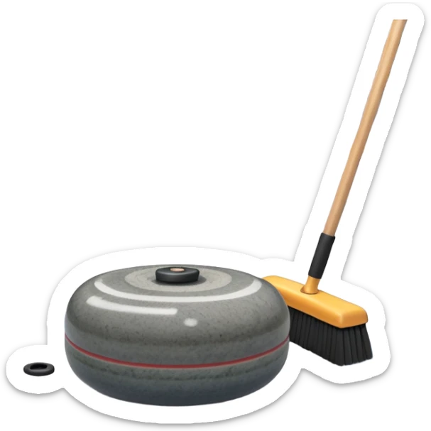 An icon showing a detailed close-up of a curling stone sliding across the ice, with a broom in motion beside it. The background features an indoor stadium with cheering spectators on the stands. Transparent background captures the strategy and focus of curling. sticker