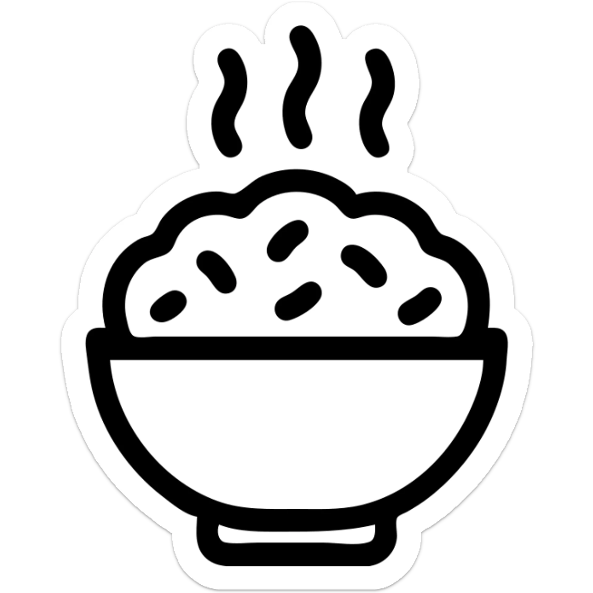 cartoon red bowl of rice with steam, outlined style, playful and bold sticker