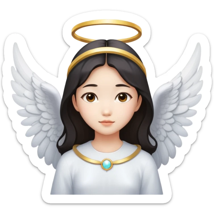 Asian girl with angel wings and halo sticker