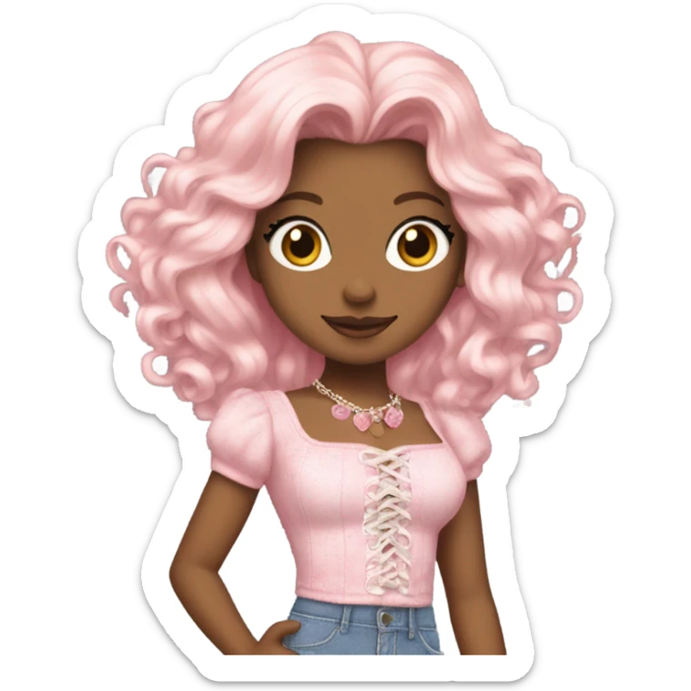 Glinda in short jeans and pink skirt and Shakira lace up croc top  sticker