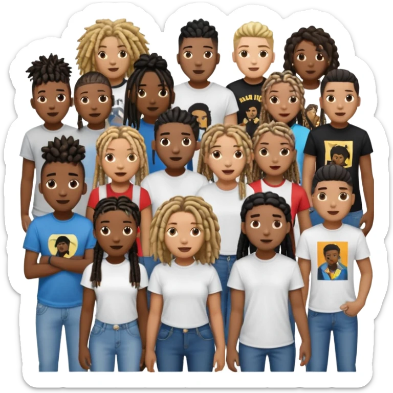 Crowd of fans consisting of African American men with dreadlocks and And African men's with low top and high top curly taper fade haircuts and African American women with braids all in crowd enjoying concert sticker