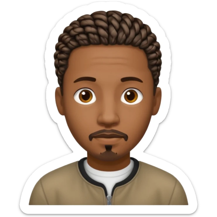 Hazme un emoji de un hombre negro con trenzas cortas (pero no mucho) y una pequeña perilla sin bigote sticker