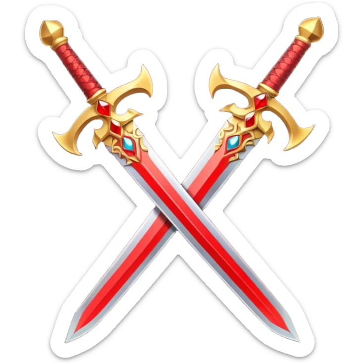 Two Golden royal swords with red gems sticker