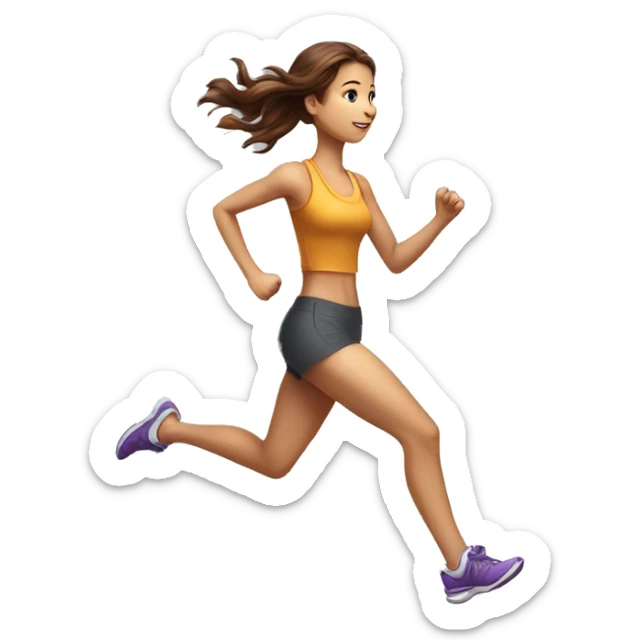 Full length hyperrealistic pencil drawing of a girl with brown hair running on a treadmill sticker