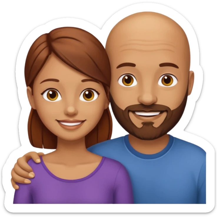 Couple. A bald man with brown beard and a girl with dark yellowish brown auburn hair. sticker