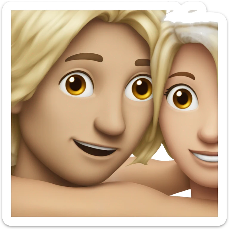 Blonde hair man hug woman with brown hair  sticker