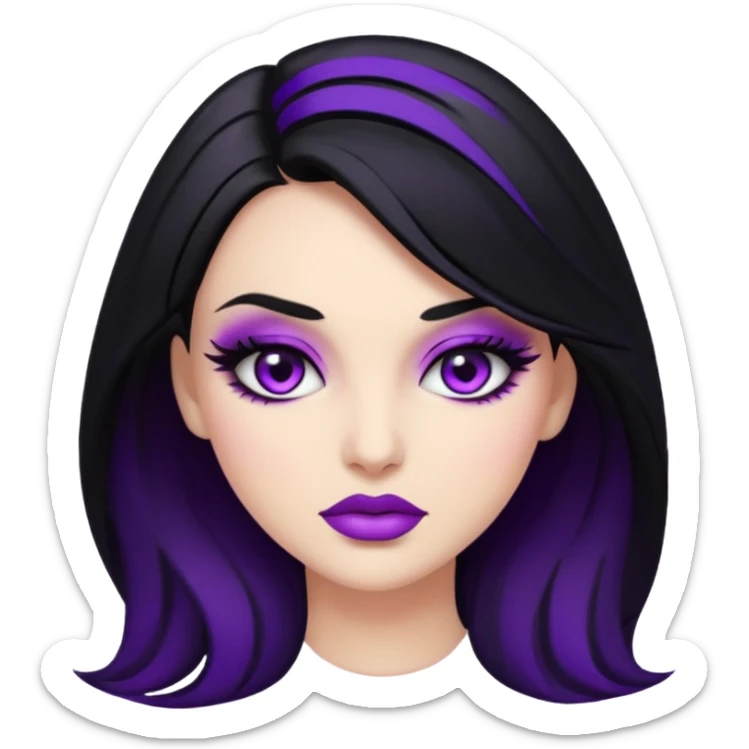 “Emoji girl, femme fatale, black hair. deep purples sticker