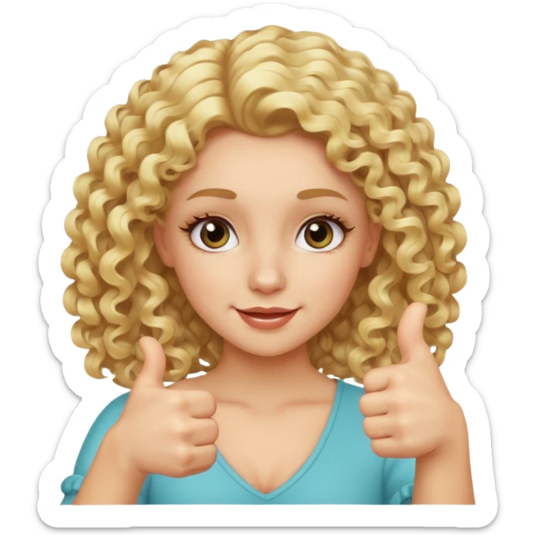 blond girl doing thumbs up sign sassy make it with curly hair and lashes sticker