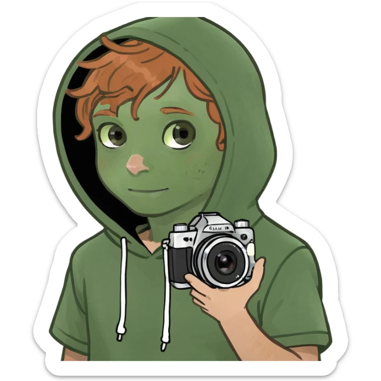 ginger boy short sleeve hoodie freckles brown eyes and camera  sticker