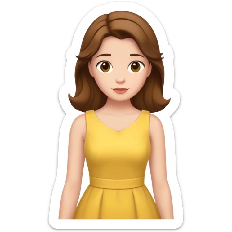 Belle from hips up, yellow dress, brown hair, minimal style, larger size sticker