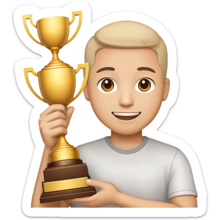 Emoticon where only hands come out and hold the trophy.
Don't show your face and body sticker