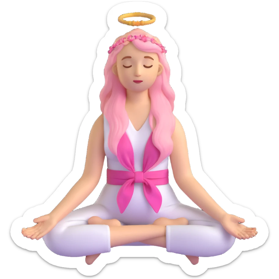 woman with long blonde hair as an angel meditating with pink hair accessories sticker