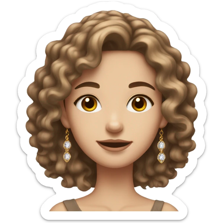 white beautiful girl with brown wavy hair and brown eyes wearing jewellery  sticker