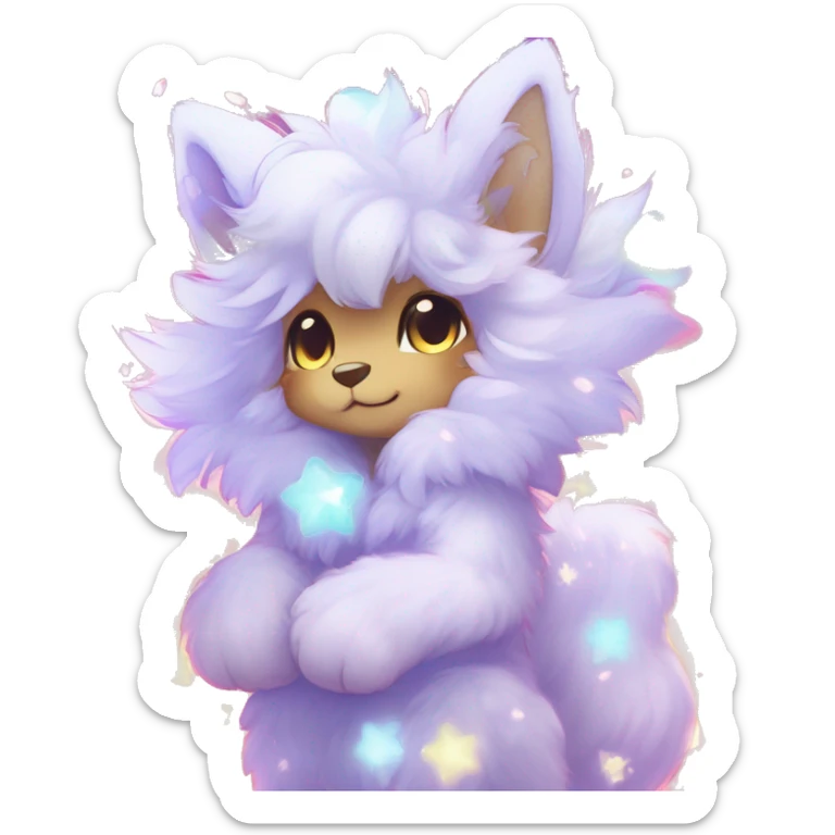 Anthro Cute Fluffy Gorgeous Magical Petite Shiny Colorful Pastel Glitter Sparkle Stars Anime Chibi Fantasy-Animal-Fakémon-Pokémon-Hybrid Fur Sona Aesthetic Trending Style Full Body sticker