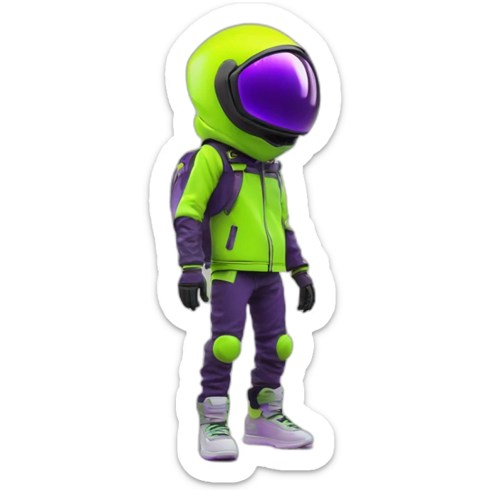 Ants 3D color lemon green and purple neon streetwear cybertech smart Futuristic cyber AR/VR point from him up doing a moonwalker sticker