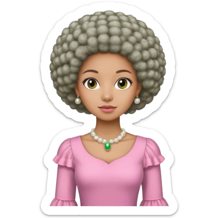 Brown woman with a tiny stylish gray Afro  wearing pink and green dress  and pearl blouse with sleeves sticker