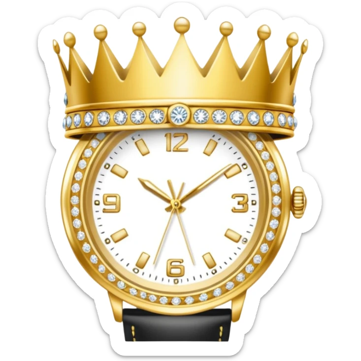 Create an emoji that shows a gold crown, a diamond, and a luxury wristwatch together. sticker