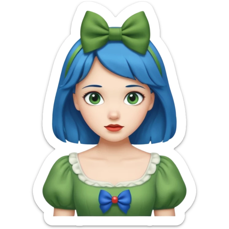 snow white with green dress blue hair bow and green eyes sticker