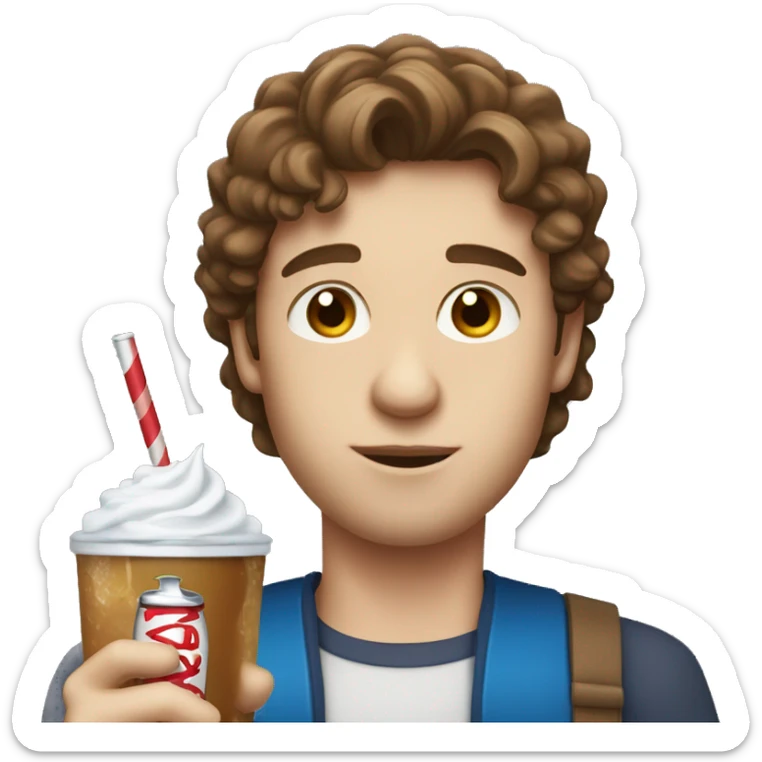 male portrait with brown hair and blue eyes drinking a diet cream soda  sticker