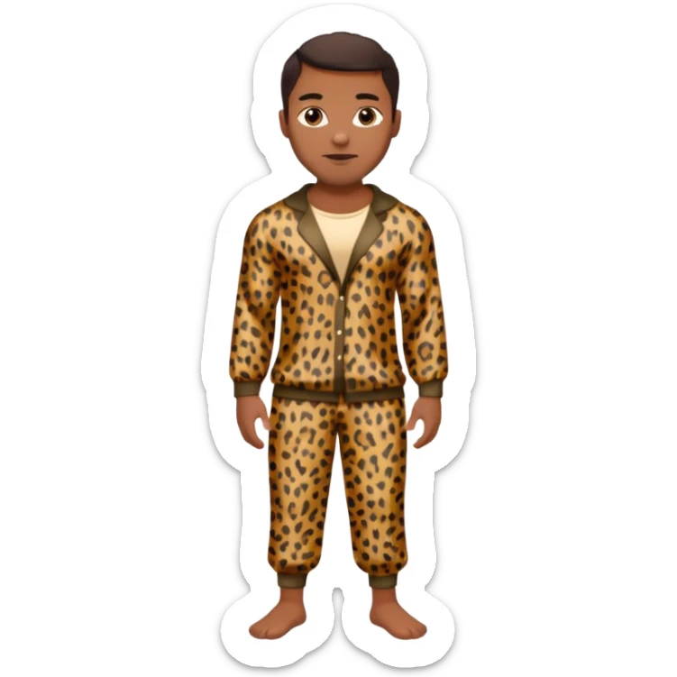 Handsome Black guy with brown skin tone, with muscular build, wearing loose fitting leopard print pajamas and white slippers  sticker