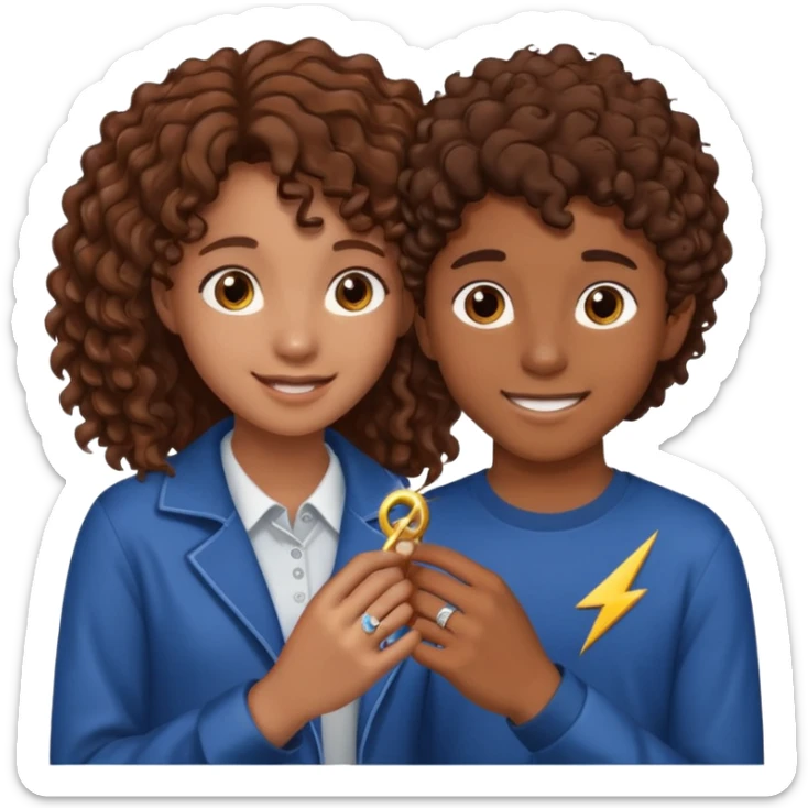 a 15 year old girl with brown curly hair but she has lightnings in it with a brown haired boy who gave her a promise ring sticker